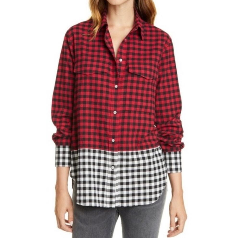 Rag & Bone Mixed Gingham Plaid Oversized Button-Up Shirt Size Medium Lumber Jack